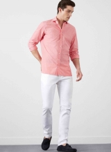 Hackett Men Central Linen Stripe Shirt Coral U21b5613