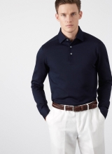 Hackett Men Double Button Long Sleeve Polo Shirt White E62d6662